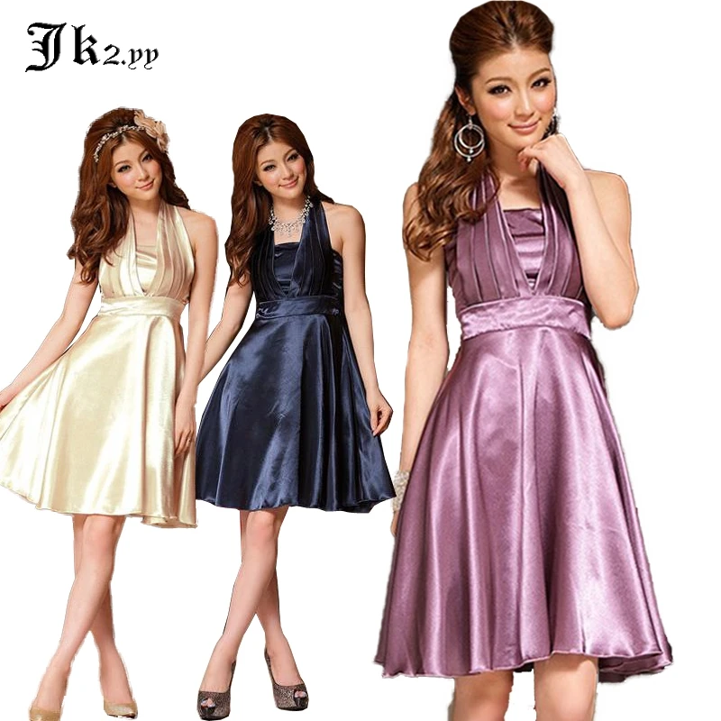 Женское сатиновое платье M/L XXXL вечернее большого размера с лямкой на шее короткие