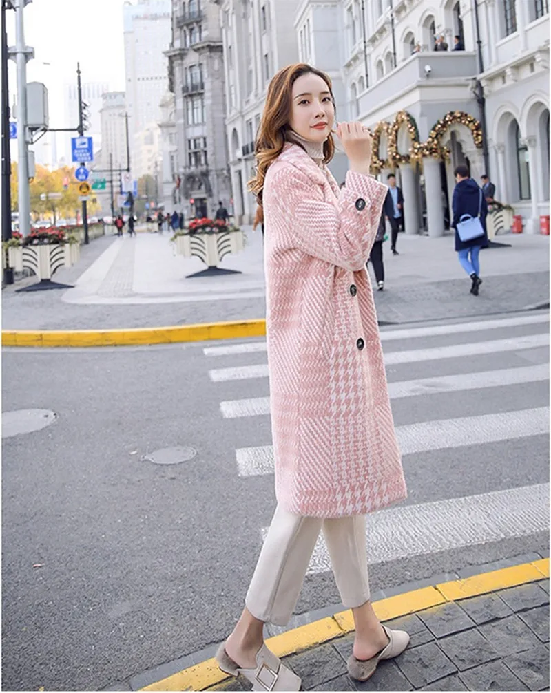 Осень-зима, Женская куртка, пальто в клетку, теплое, средней длины, имитация норки, шерстяное пальто, женская одежда, верхняя одежда высокого качества