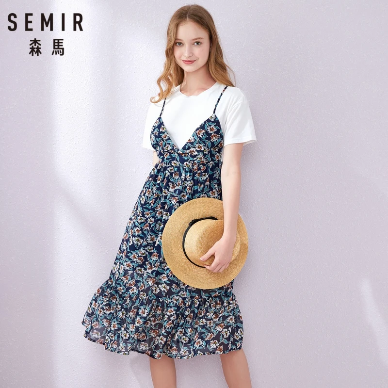 Женское плиссированное платье SEMIR тонкое с имитацией двух предметов одежда