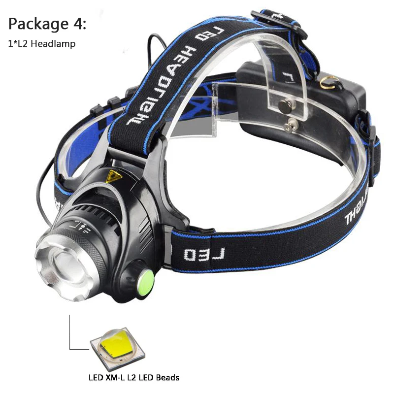L2 Headlamp Яркий Перезаряжаемый налобный фонарь T6/L2 с зумом, водонепроницаемый налобный фонарь, фонарь, налобный фонарь, 2*18650 аккумулятор - Испускаемый цвет: L2 Headlamp