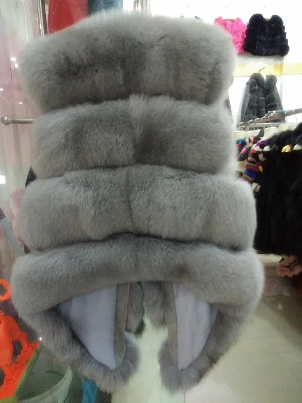 light grey REROYFU натуральный Лисий мех жилет женская натуральная Меховая куртка жилет - Цвет: light grey