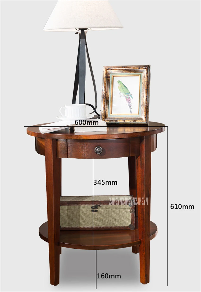 TS-123 круглый журнальный столик из цельного дерева, мебель для дома, торцевой стол для гостиной, креативный резиновый деревянный столик с 1 выдвижным ящиком