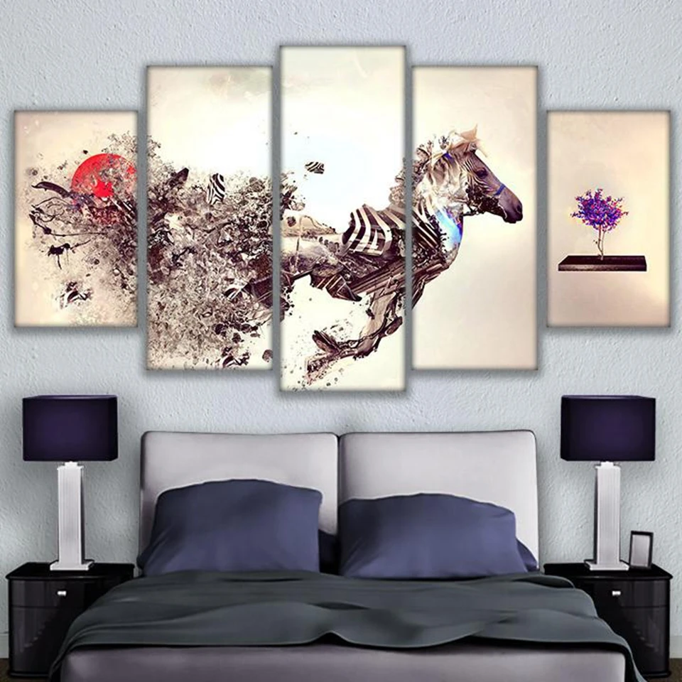 Современные HD печатных Wall Art рамка 5 шт. абстрактный сломанный животных зебры