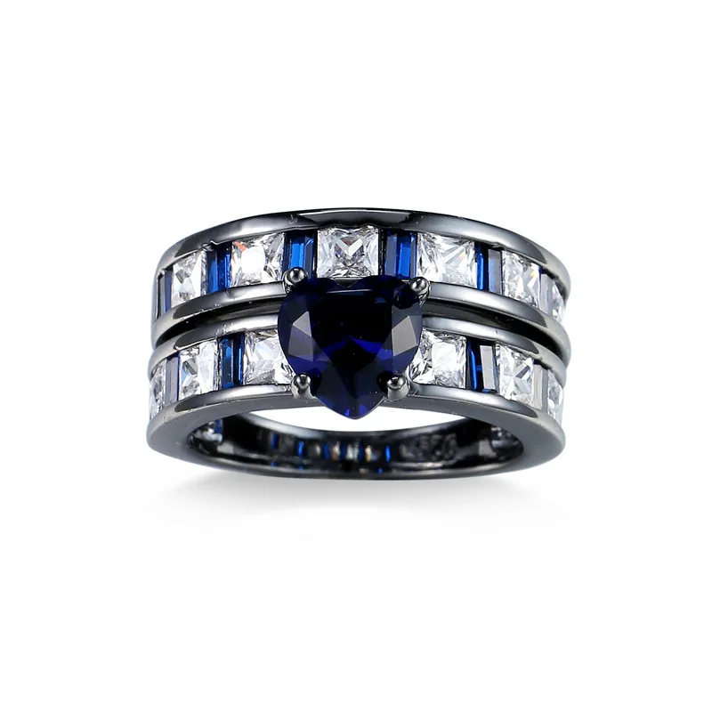 Женский и мужской комплект колец с фианитом винтажный из двух черного золотого