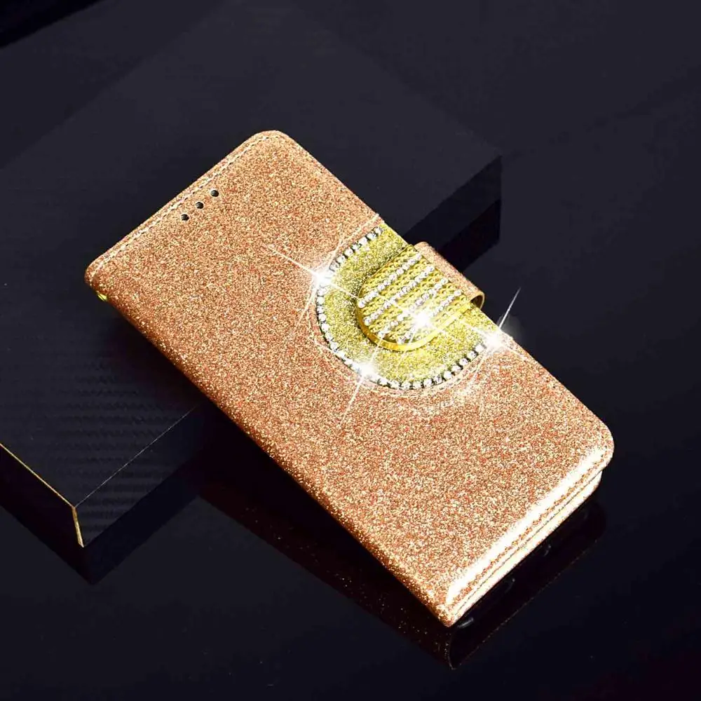 gold Зеркальный алмазный кошелек флип чехол для huawei P Смарт блестящая Блестящая Глянцевая искусственная кожа Магнитные слоты для карт чехол для huawei P Smart - Цвет: gold