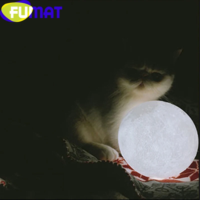 Фумат 3D принт Луна ночные огни два цвета Изменение на сенсорный выключатель