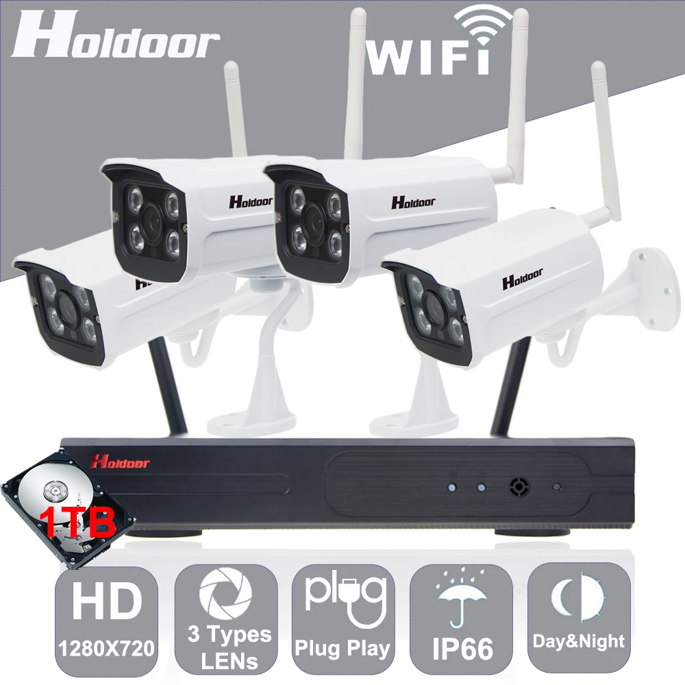 4CH Wireless Wifi Camera Kit 1080P Wi-Fi NVR Security System 720P HD Multi-Lens IPC Outdoor IP66 Home Email Motion Alarm | Безопасность