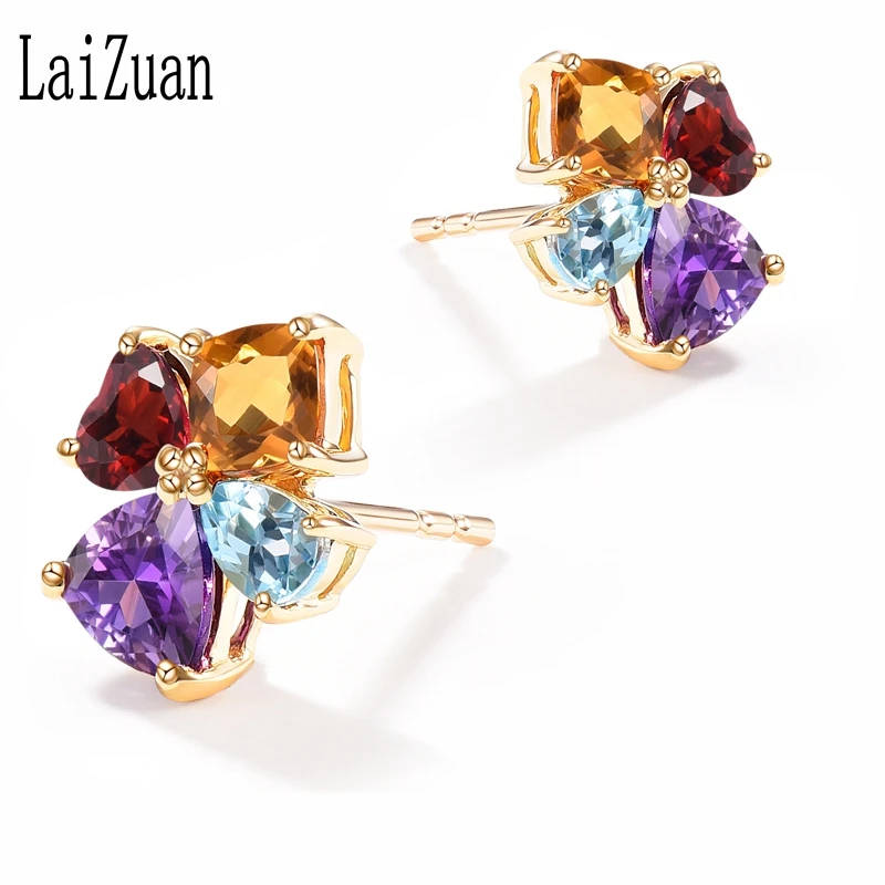 LaiZuan 2.2ct натуральный цитрин гранат небесно голубой топаз аметист Твердый 14 к