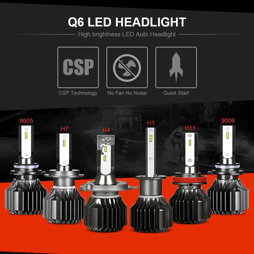 Q6 безвентиляторные автомобисветодиодный светодиодсветильник фары H4 Hi Lo H1 H7 H8 H9 H11