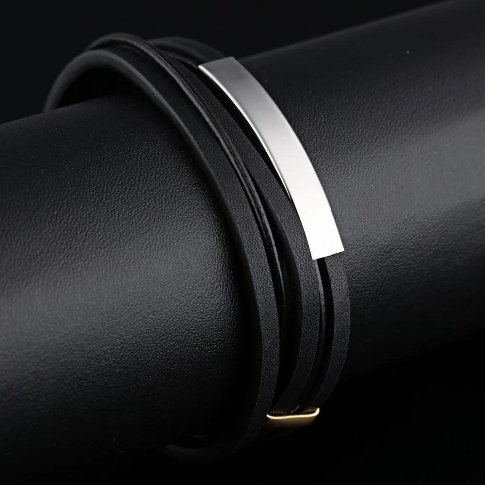 Простой Мода черный Настоящая кожа браслет повседневные слоев кожи рук Браслеты