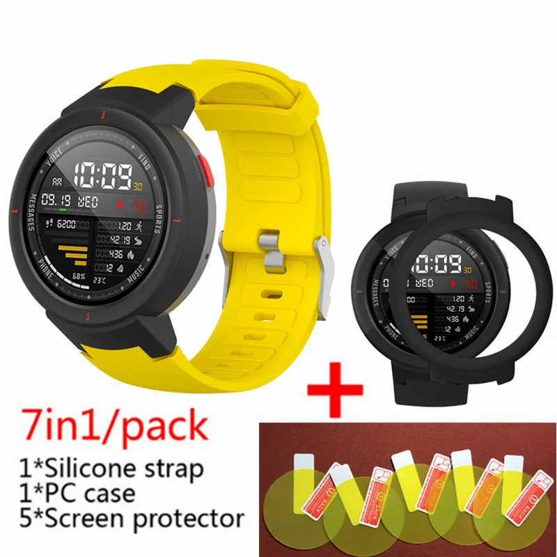 Yellow 3 3в1 силиконовый ремешок для смарт-часов Huami Amazfit+ чехол с рамкой+ Защитная пленка для экрана amazfit Verge - Цвет: Yellow 3