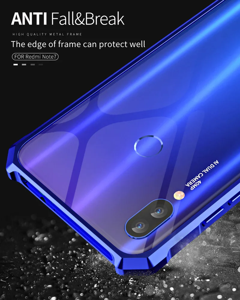 Роскошный флип-бампер из металлического сплава для Xiaomi Redmi Note 7 Чехол Алюминиевый металлический бампер для Redmi Note 7 Pro 6,3 дюймов Чехол