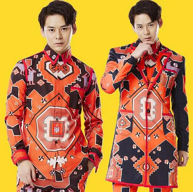 S-6XL!!!2022 Fashion men Stage clothes shirt ruslana korshunova doodle dj male suit costume | Мужская одежда