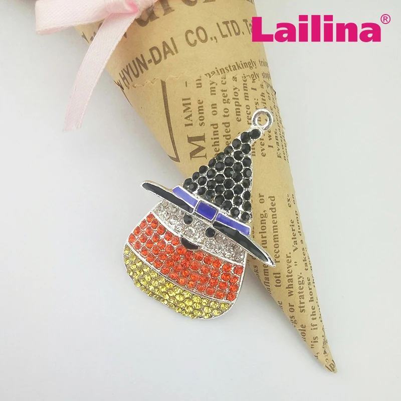 Верхнего качества бесплатная доставка Хэллоуин розовый кукуруза с черной шляпой ожерелье Ринестоун массивный шарм-подвеска.