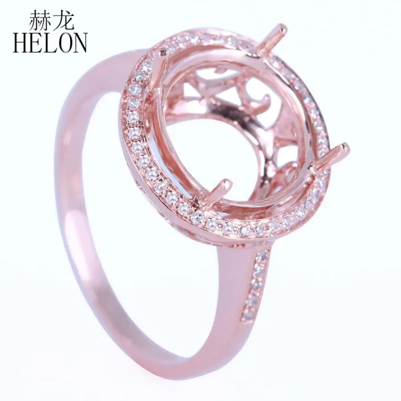 HELON 10 -12mm Round Cut Solid 10K Rose Gold Semi Mount Engagement Ring pave Natural Diamonds Wedding Women Trendy Jewelry | Украшения и