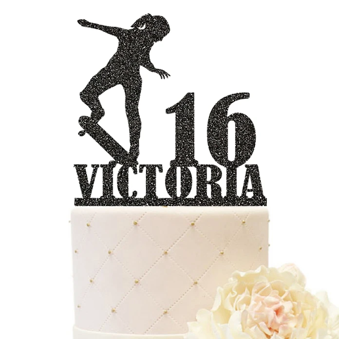Skateboarding Счастливые топперы для торта на день рождения Искра Персонализированная мальчик спорт лошадь футбол девушка танцы велосипед торты Украшенные день рождения - Цвет: Skateboarding