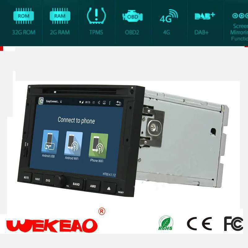 Автомобильный GPS-навигатор с сенсорным экраном Wekeao для Peugeot 3008 5008 2009-2016 с мультимедийной системой воспроизведения, поддержкой Wi-Fi и 3G на базе Android 7.1.