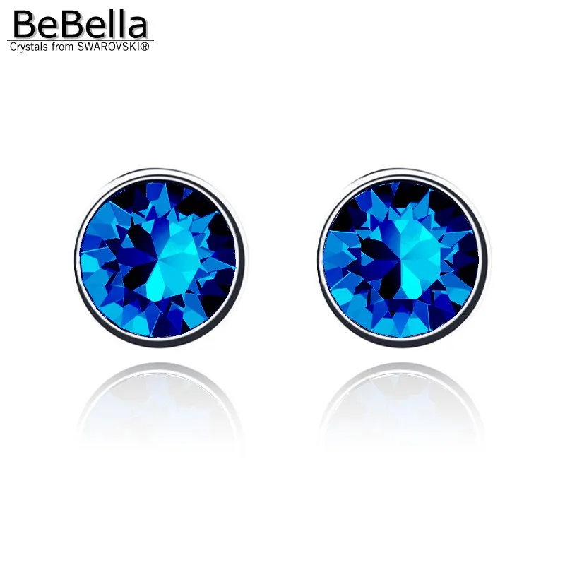 BeBella 7 мм круглые серьги-гвоздики с кристаллами для женщин кристаллы от Swarovski простой дизайн модные ювелирные изделия-гвоздики цветов
