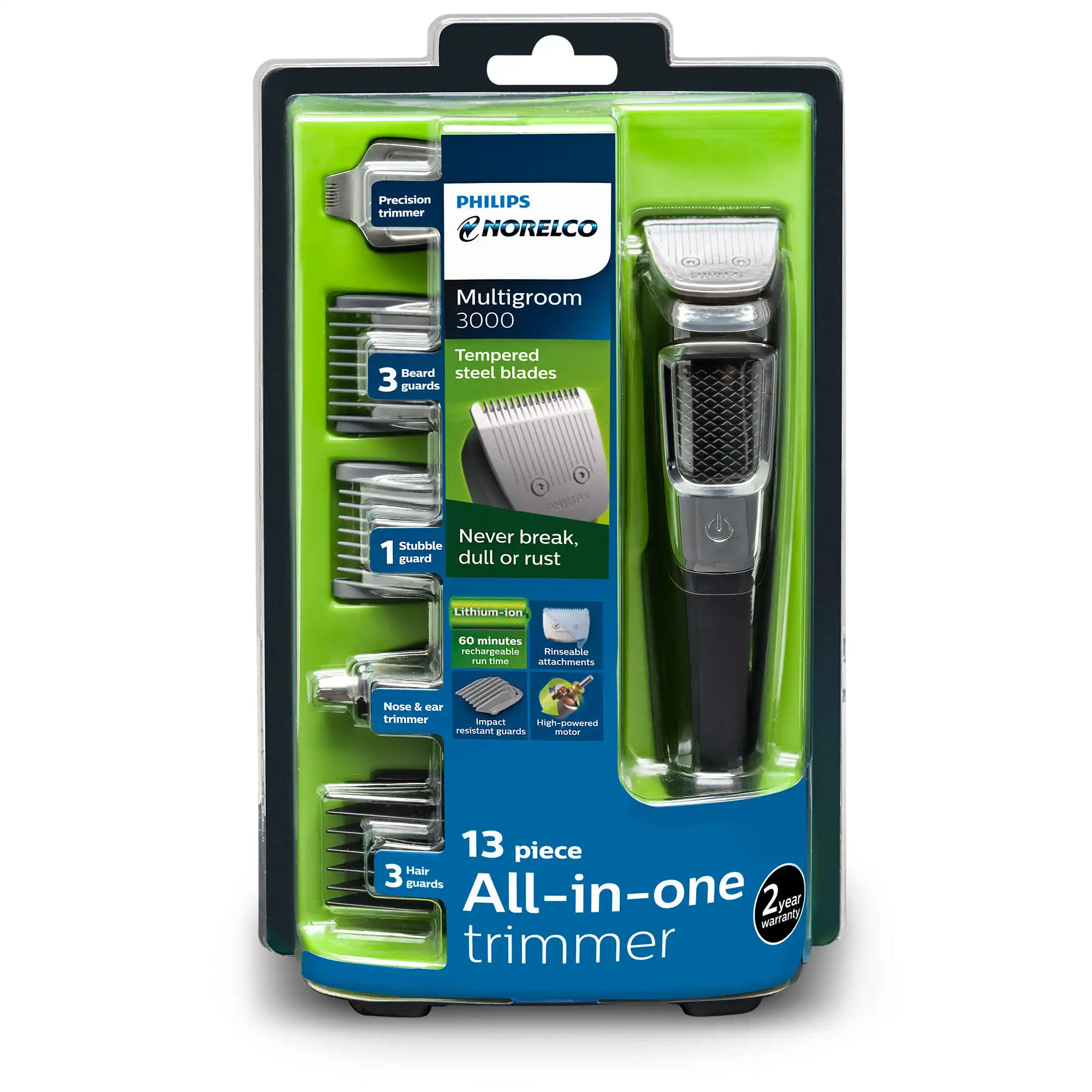 Philips Norelco серии 3000 Multigroom, 13pc Мужской перезаряжаемый электрический триммер-MG3750/60