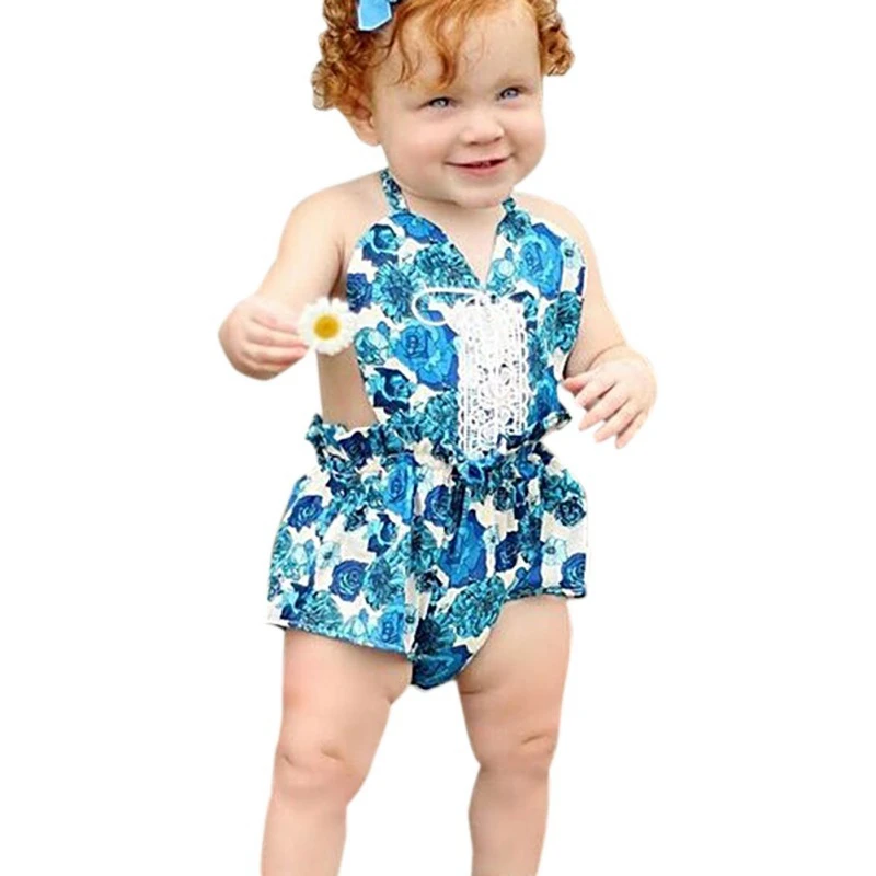 Детская одежда для новорожденных девочек комбинезон с цветочным принтом на