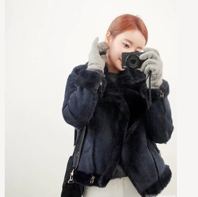Biker Jacket Fur Coat Lapel Short Winter Women Woolen Coats Female | Женская одежда