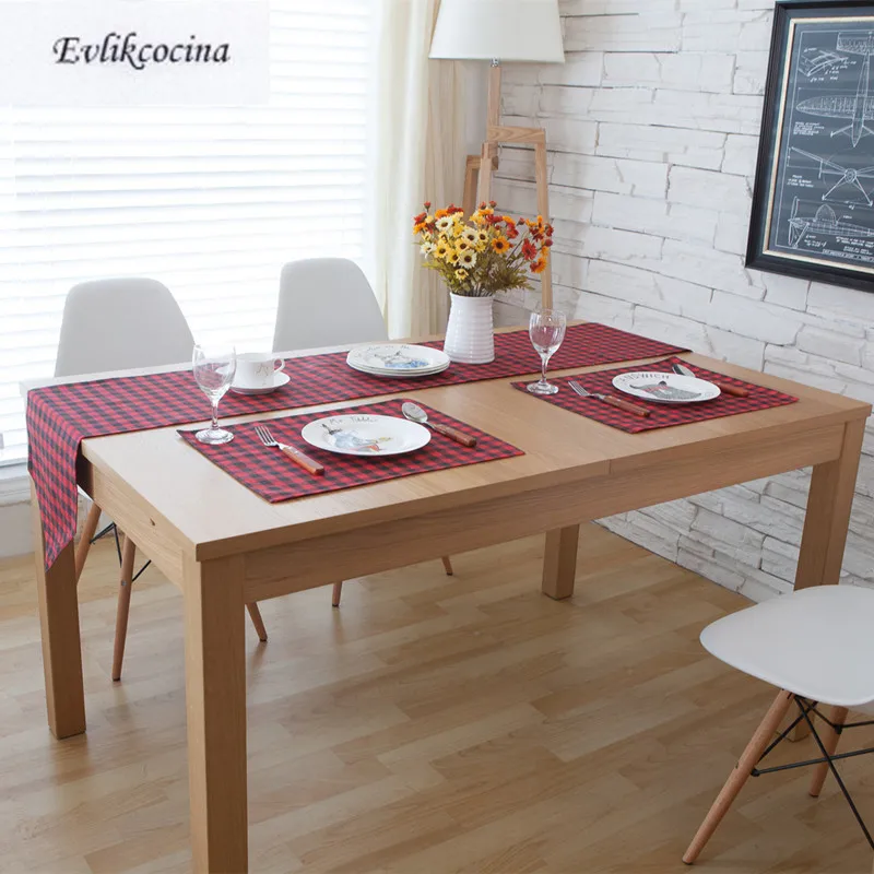 Бесплатная доставка красные черные клетчатые настольная дорожка Decoracion Меса
