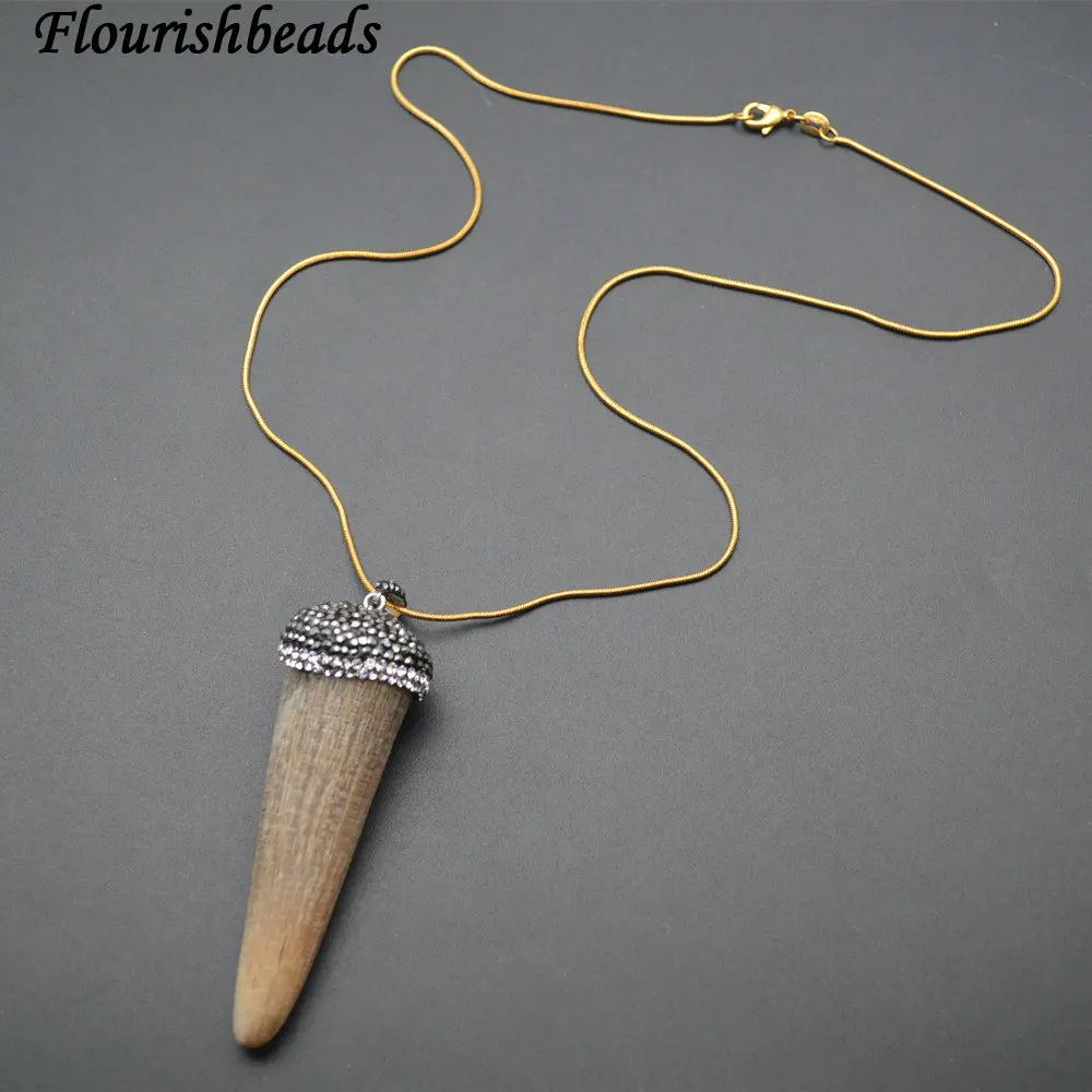 Surface Cutting Natural OX Horn Bone Pendant Linked Chains Necklace Fashion Jewelry Black Glass Beads setting | Украшения и
