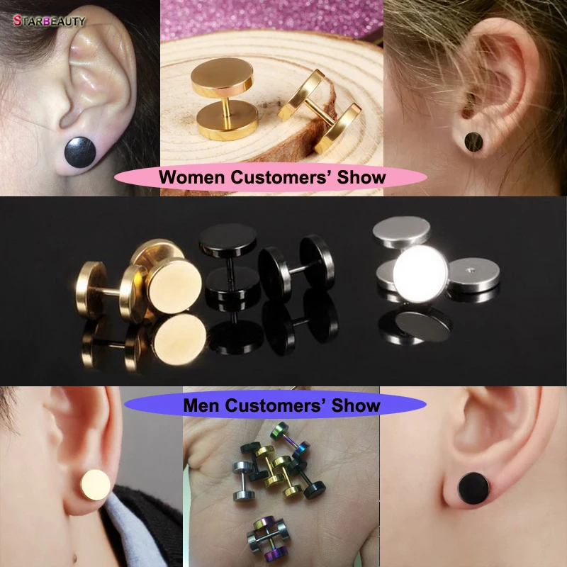 2pcs/lot 16G Black Barbell Stud Earring Piercing Ombligo Fashion Ear Plug &amp Tunnel Dumbbell Nombril Body Jewelry | Украшения и