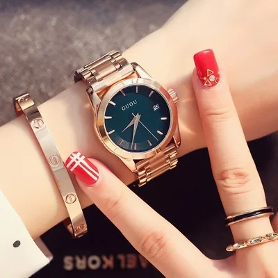 GUOU женские кварцевые часы Datejust полностью розовое золото стальной ремешок деловые повседневные женские часы наручные часы подарок hodinky Montre Femm - Цвет: Черный