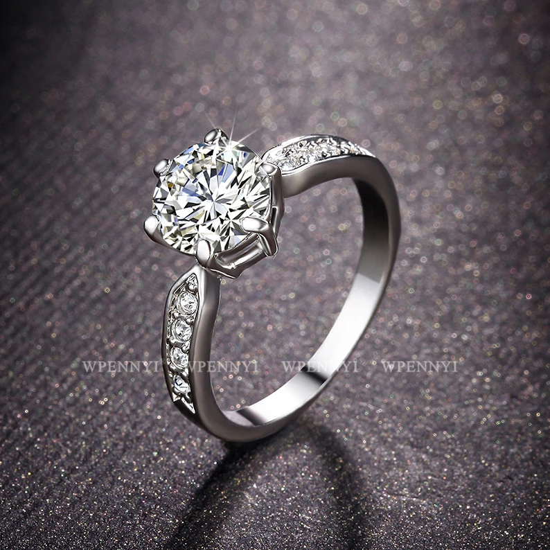 Розовое золото цвет классический 6 зубец Блестящий 1.5ct прозрачный фианит