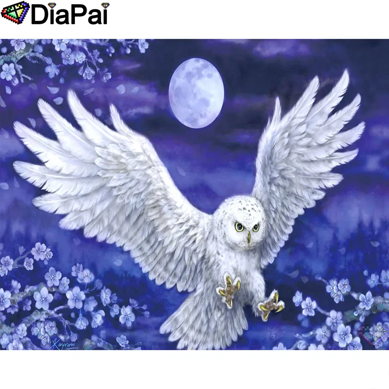 

DIAPAI Diamond Painting 5D DIY 100% Full Square/Round Drill "Owl moon flower" Diamond Embroidery Cross Stitch 3D Decor A24612