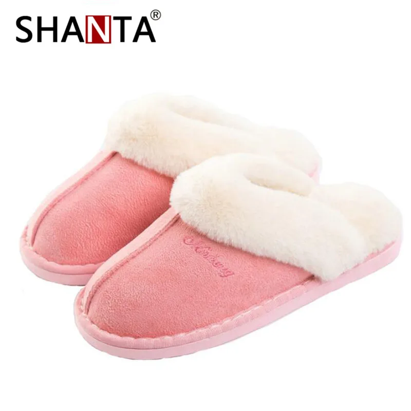 S18 pink Для женщин зимние теплые Фул женские домашние тапочки из хлопка, овечьей кожи для влюбленных; домашние тапочки домашние плюшевые Размеры домашняя обувь женские - Цвет: S18 pink