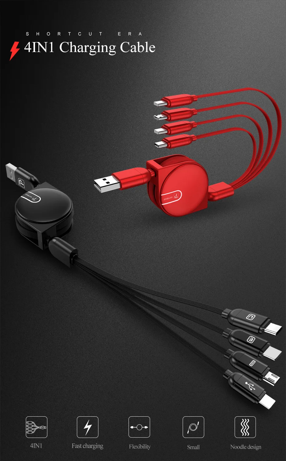 Oatsbasf Выдвижной USB кабель 4 в 1 для iPhone XS XR XS Max кабель для мобильного телефона type C Micro USB кабель для зарядного устройства телефона