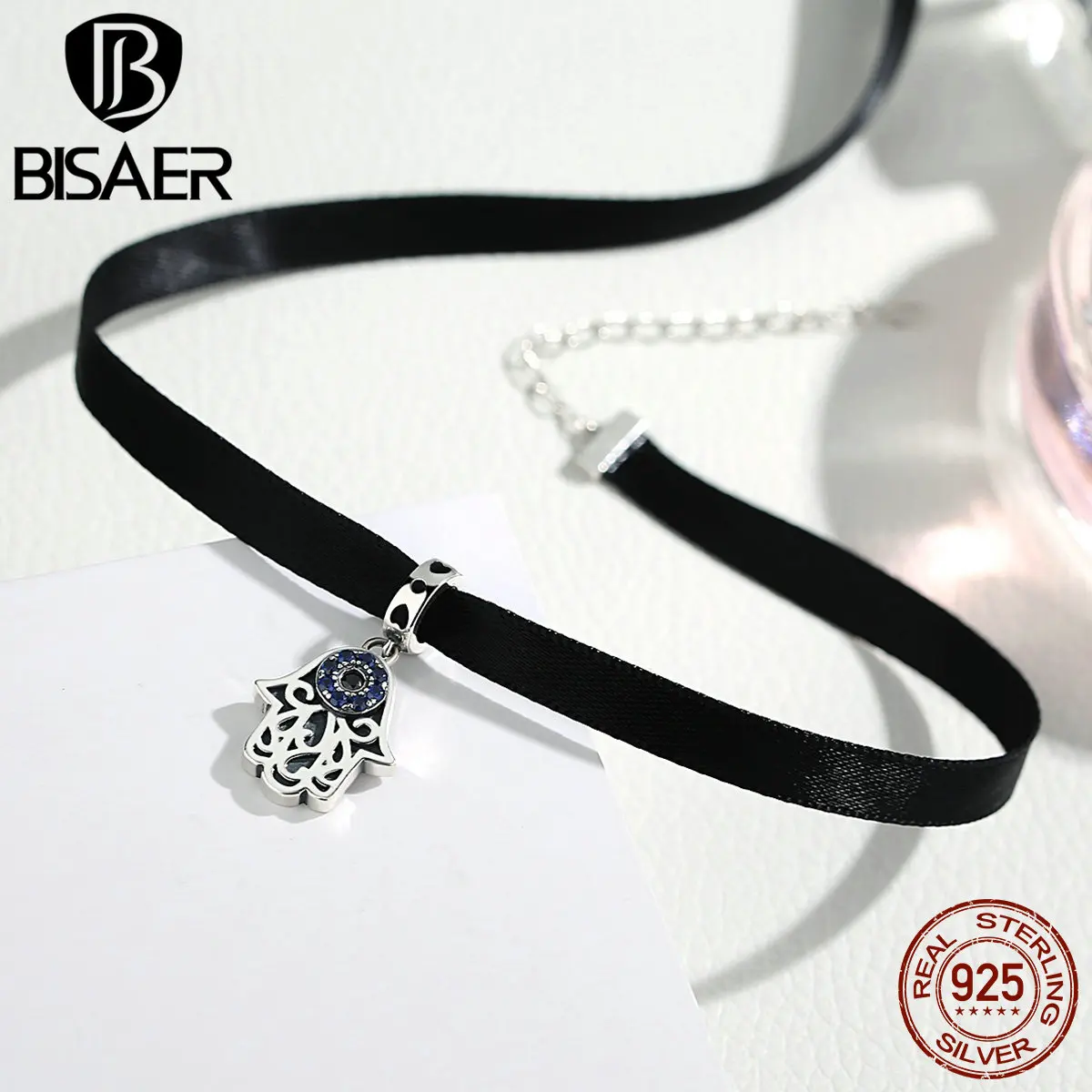 BISAER, новая мода, 925 пробы, серебряный, синий, сглаза, подвеска, колье, ожерелье, женское ожерелье, s& Кулоны, ювелирное изделие, колье для женщин