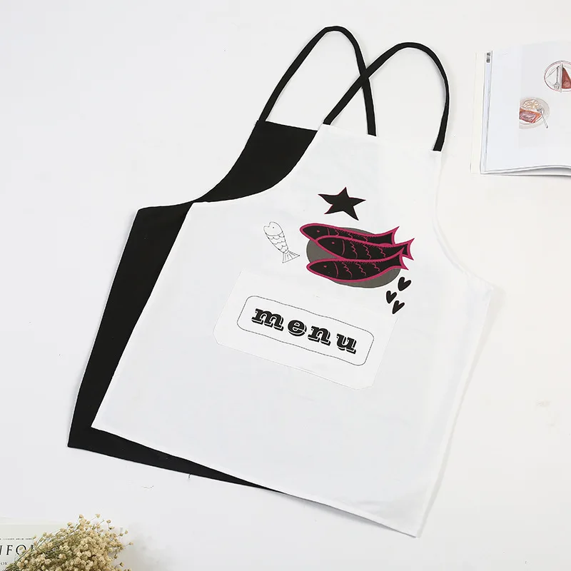 

100% Cotton Fish Printed Antifouling Cleaning Apron Sleeveless Unisex Simple Cooking Aprons Kitchen Chef for BBQ Woman Men