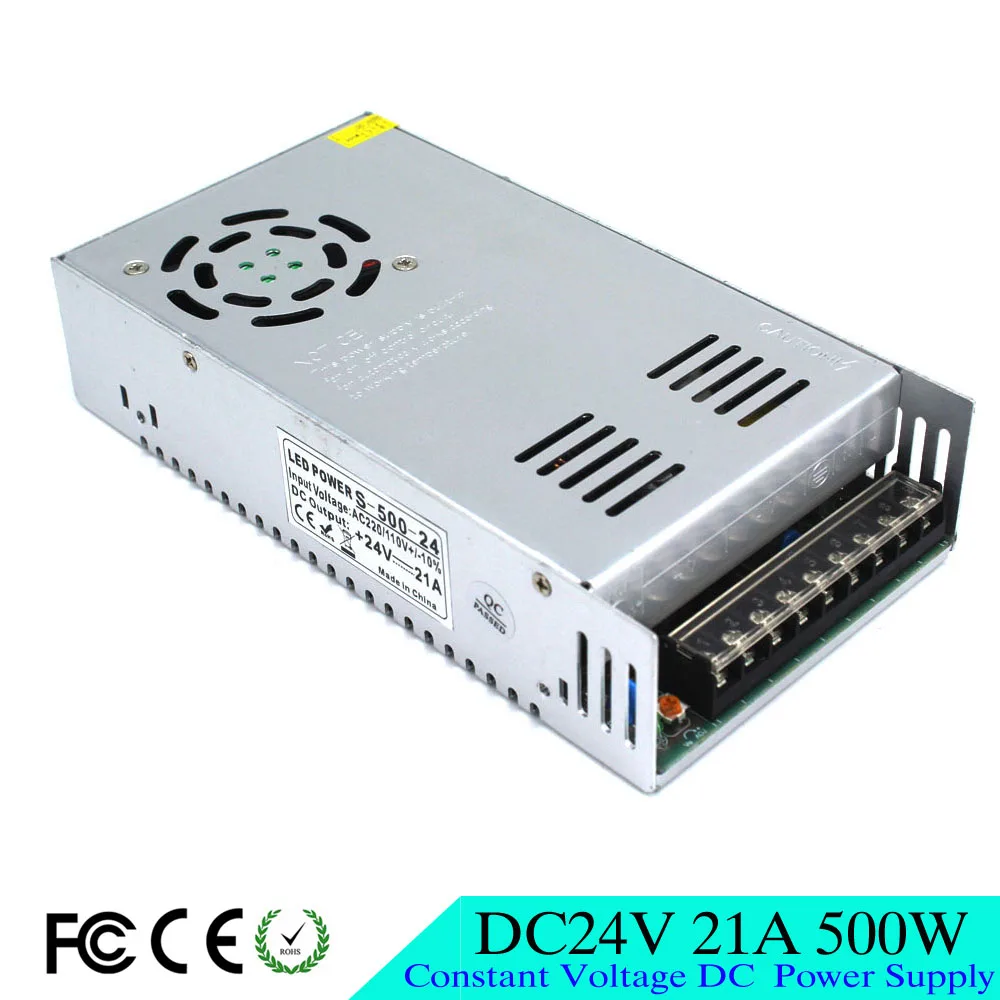 Высокое качество питания DC24V 500 Вт 21A импульсный адаптер AC 110 220 В вход в DC 24 SMPS для