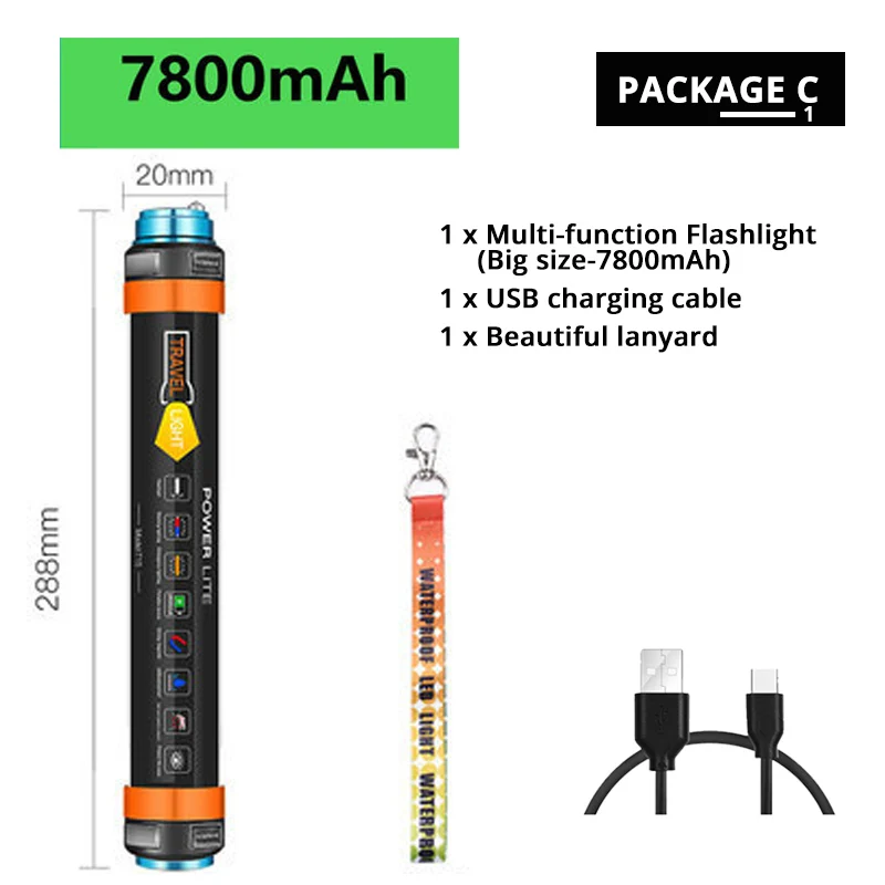 29CM-7800mAh-1 Многофункциональный Перезаряжаемые светодиодный вспышка светильник Кемпинг Фонари 7800 мАч палатка светильник работы лампы рыбалка Предупреждение светильник IP68 из водонепроницаемого материала - Испускаемый цвет: 29CM-7800mAh-1