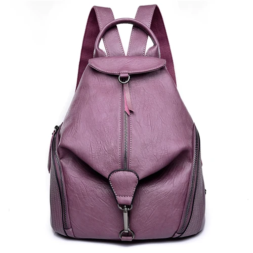 Женский рюкзак mochila feminina, повседневный многофункциональный женский кожаный рюкзак, сумка для путешествий, женская сумка через плечо - Цвет: Purple