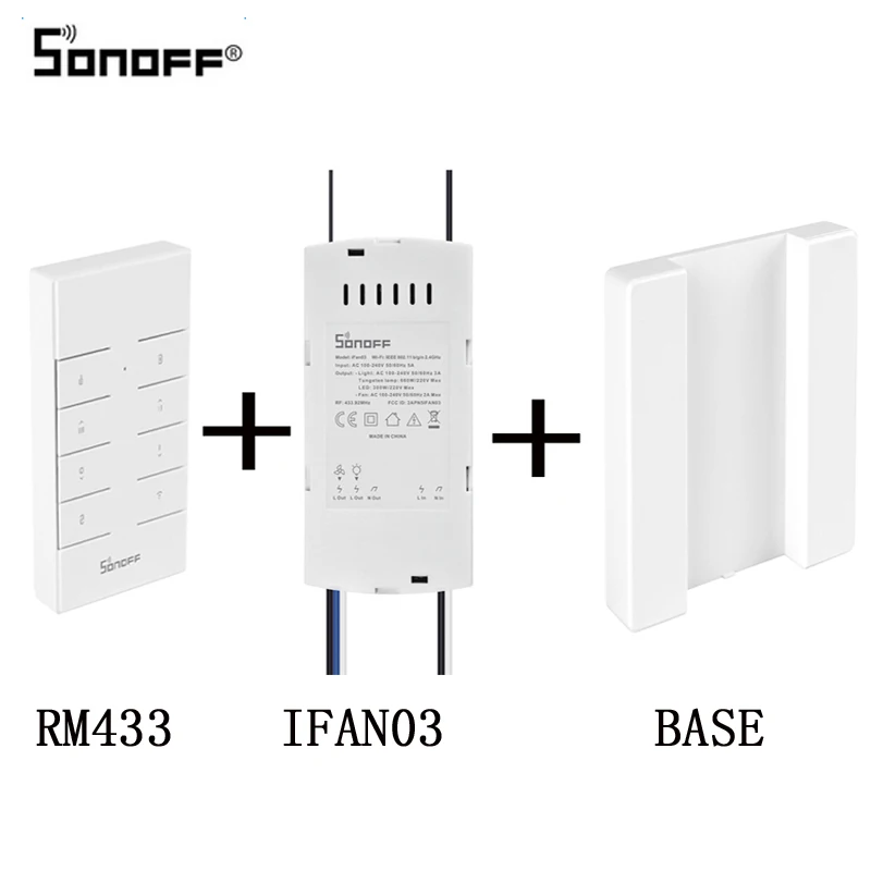 IFan03 RM433 Base Sonoff IFan03 конвертировать неумный светодиодный CeilingFan в WiFi Smart CeilingFan приложение дистанционное управление ВКЛ/ВЫКЛ - Комплект: IFan03 RM433 Base