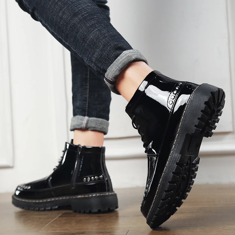 Мужские сапоги Martens черного цвета красного вина Для мужчин модные ботинки
