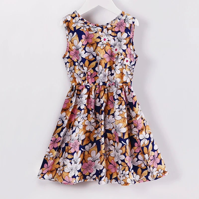2019 Fashion Kids Girls Summer Dress O-neck Sleeveless Silk Floral A-line Elegant Cute Princess Outfits | Детская одежда и обувь