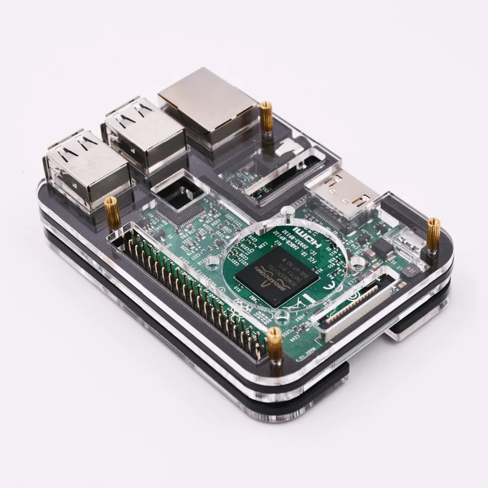 Новейший Raspberry Pi 3 Model B + 5 слойный чехол корпус с вентилятором прозрачный