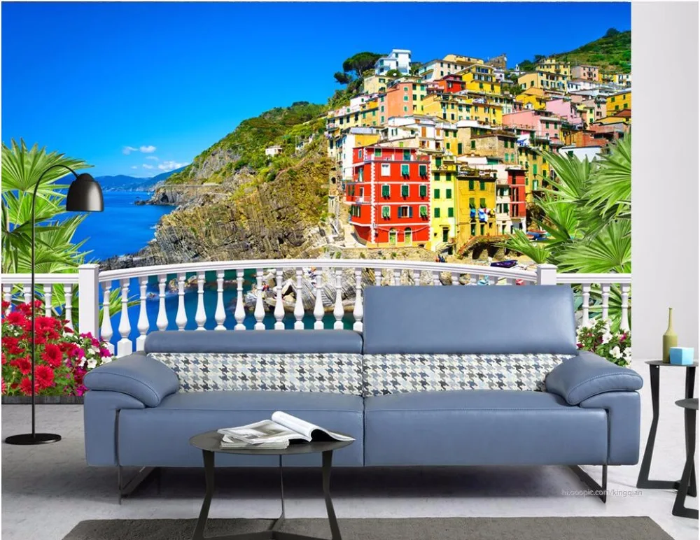 Настенные 3d фотообои на заказ садовые террасы приморские пейзажи украшение