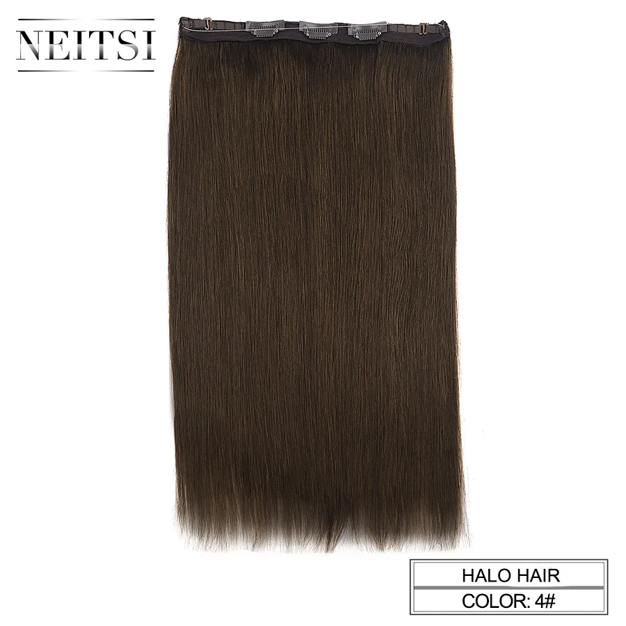 Прямые волосы Neitsi Halo, 20 дюймов, 100 г, Remy, двойные волосы, невидимая проволока, человеческие волосы для наращивания на заколках - Цвет: #4