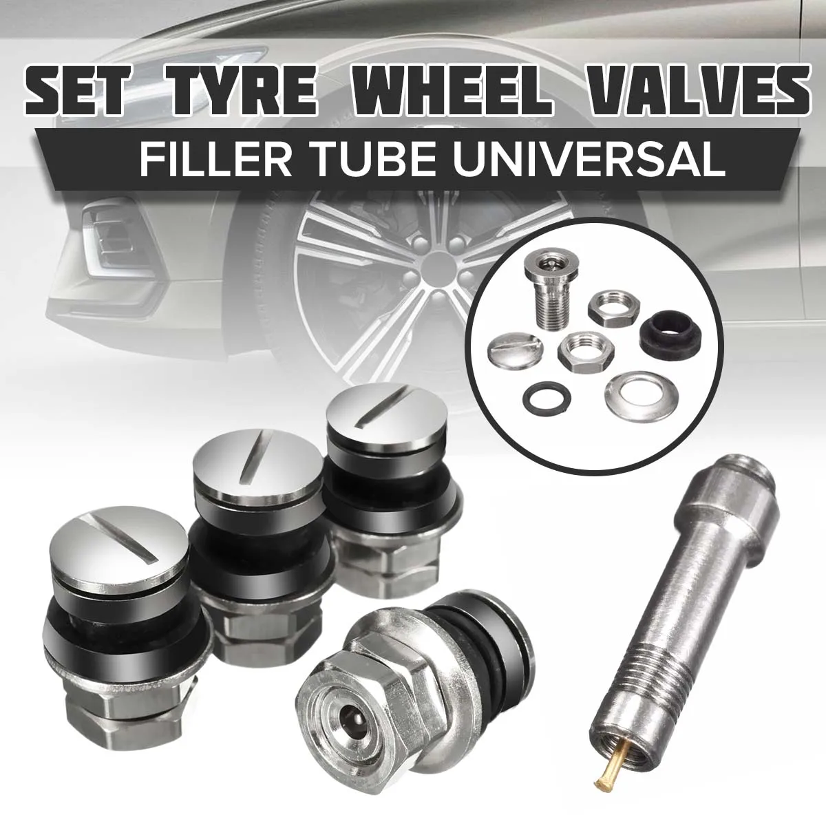 

4 Pcs/Set Universal Chrome Stealth Flush mount Car Wheel Tire Tyre Valve Stems Tube Cap