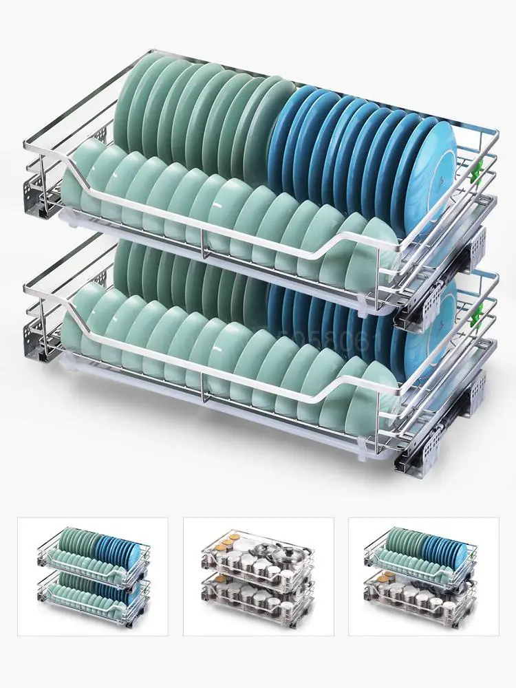 Кухонный шкаф выдвижная корзина из нержавеющей стали 304 двойной буфер кухонный