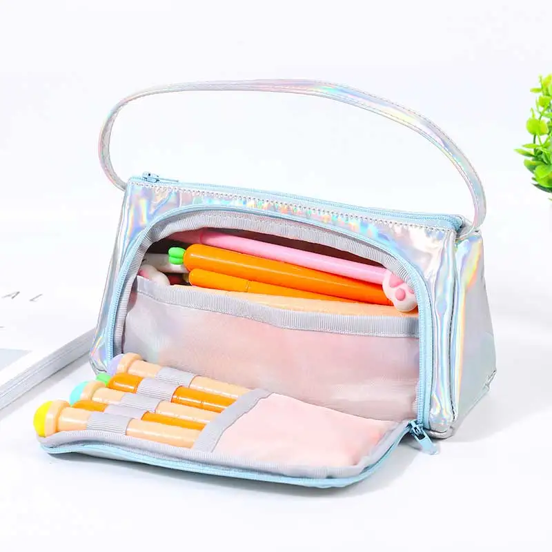 Iridescent Laser School Big Pencil Case for Girls Cute Large Pen Bag pencil box stationery pouch Multifunction school supplies