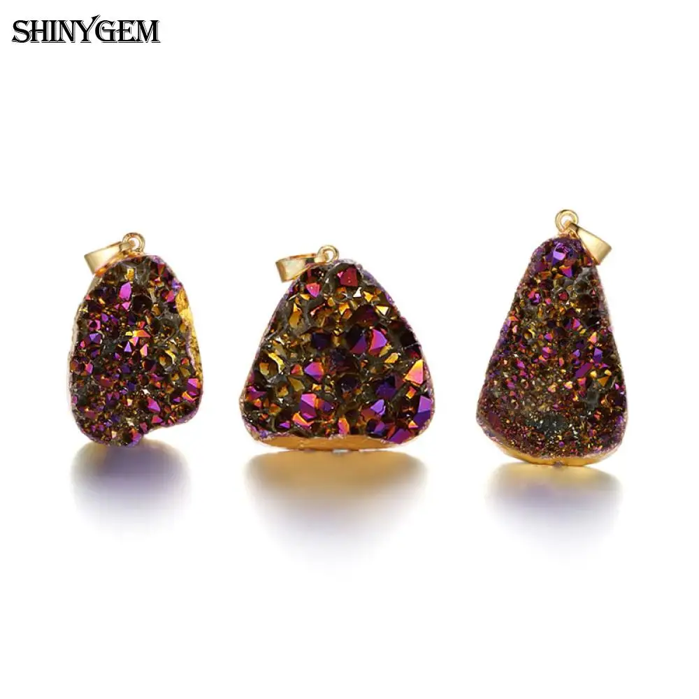 Кулоны с золотым покрытием ShinyGem Druzy нестандартные подвески из натурального