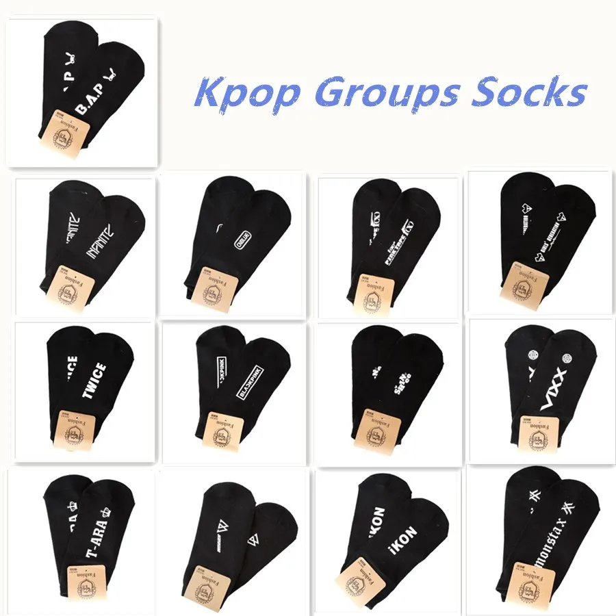 Черные тонкие хлопковые невидимые носки Kpop Blackpink Shinee Twice Monsta X BAP IKON