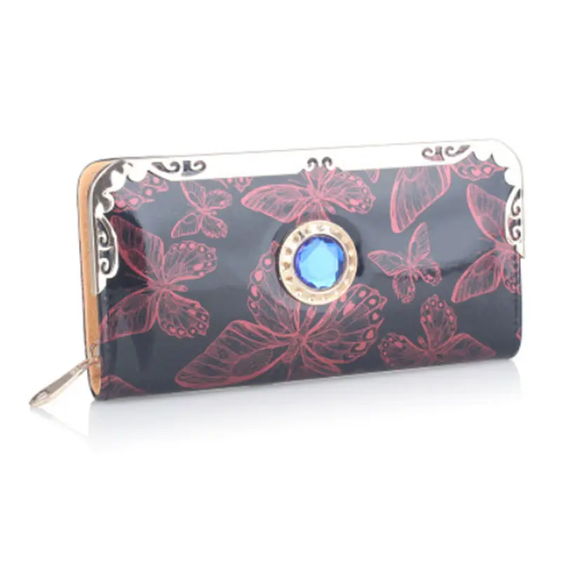 Женский кошелек с застежкой молнией длинный Дамский бабочкой из лакированной